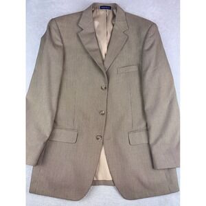 Stafford‎ Essentials Mens Tan Micro-Check Blazer 3-Button Classic Fit 40 Regular